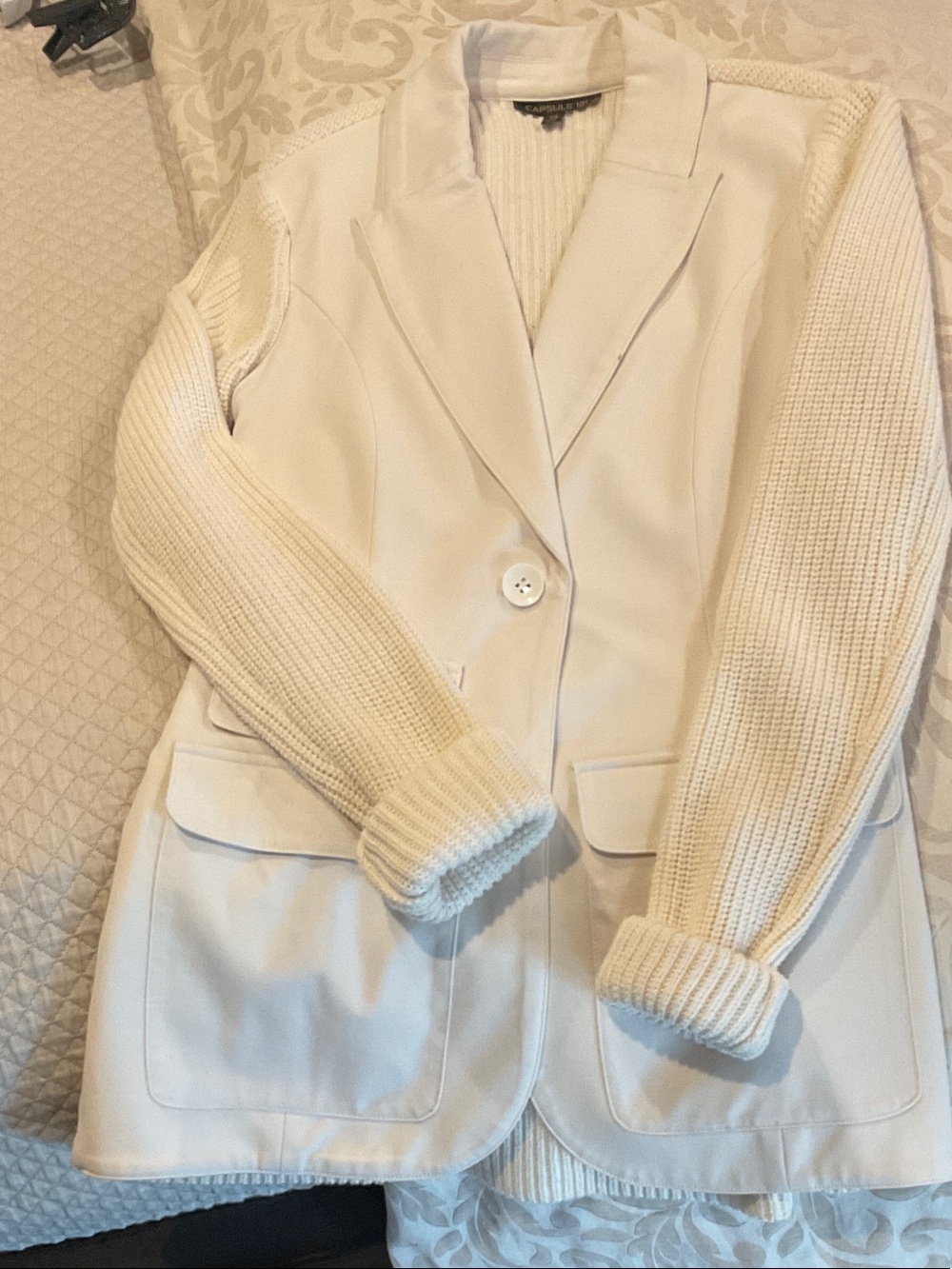 Cream Knit-Sleeve Blazer - Sandro